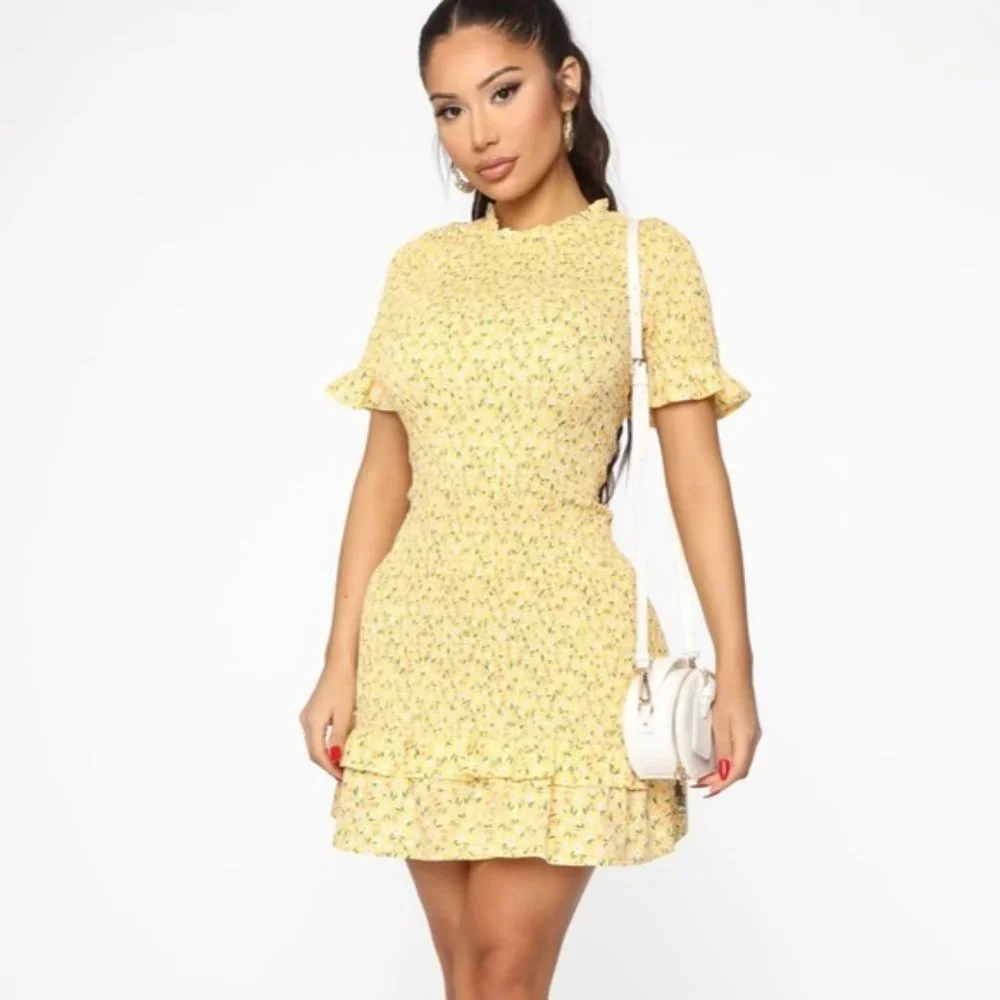 Fashion Nova Boho Floral Cottagecore Meet On Melrose Smocked Ruffle Mini Dress